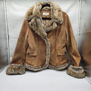Tasha Polizzi Womens Faux  Fur Trim Size Large Jacket Coat  Button Front